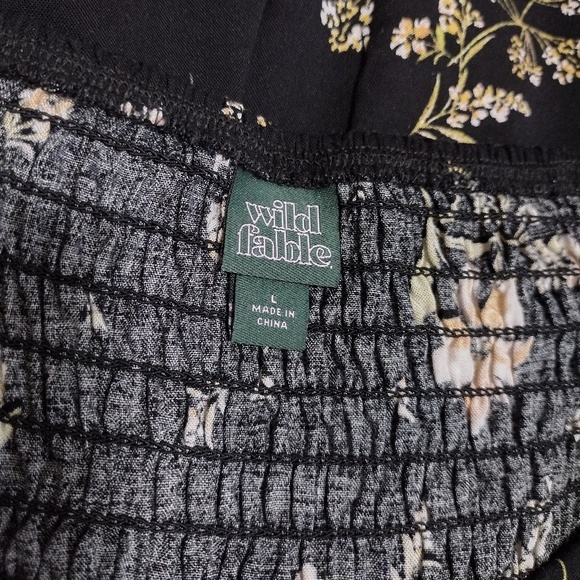 Wild Fable Women's Large Black Floral Ruffle Spaghetti Straps Apron Front Dress - Picture 7 of 8